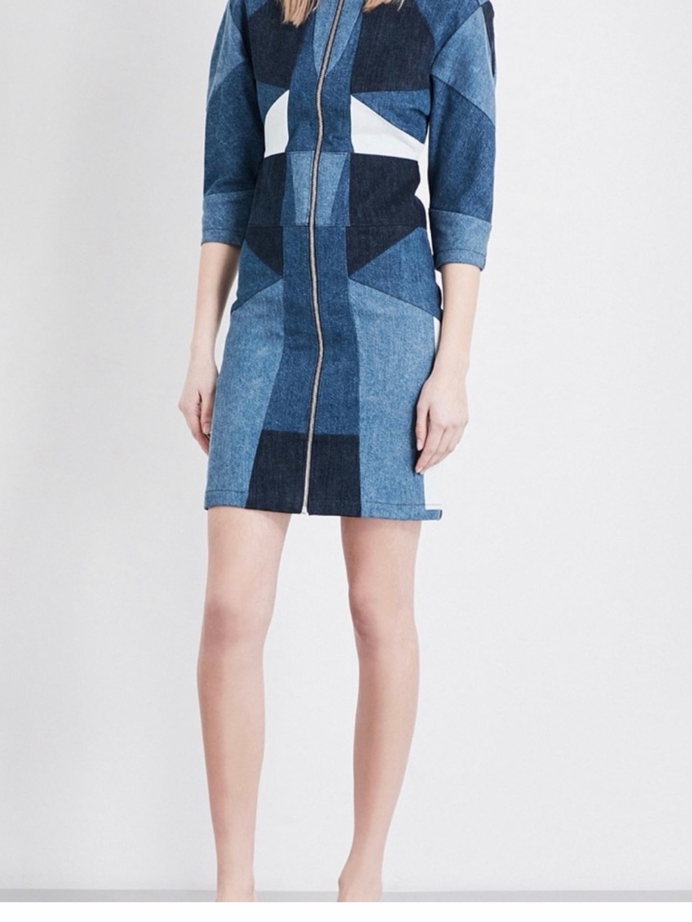Maje Rosen Patchwork Denim Midi Dress – Blue/White ( size M)